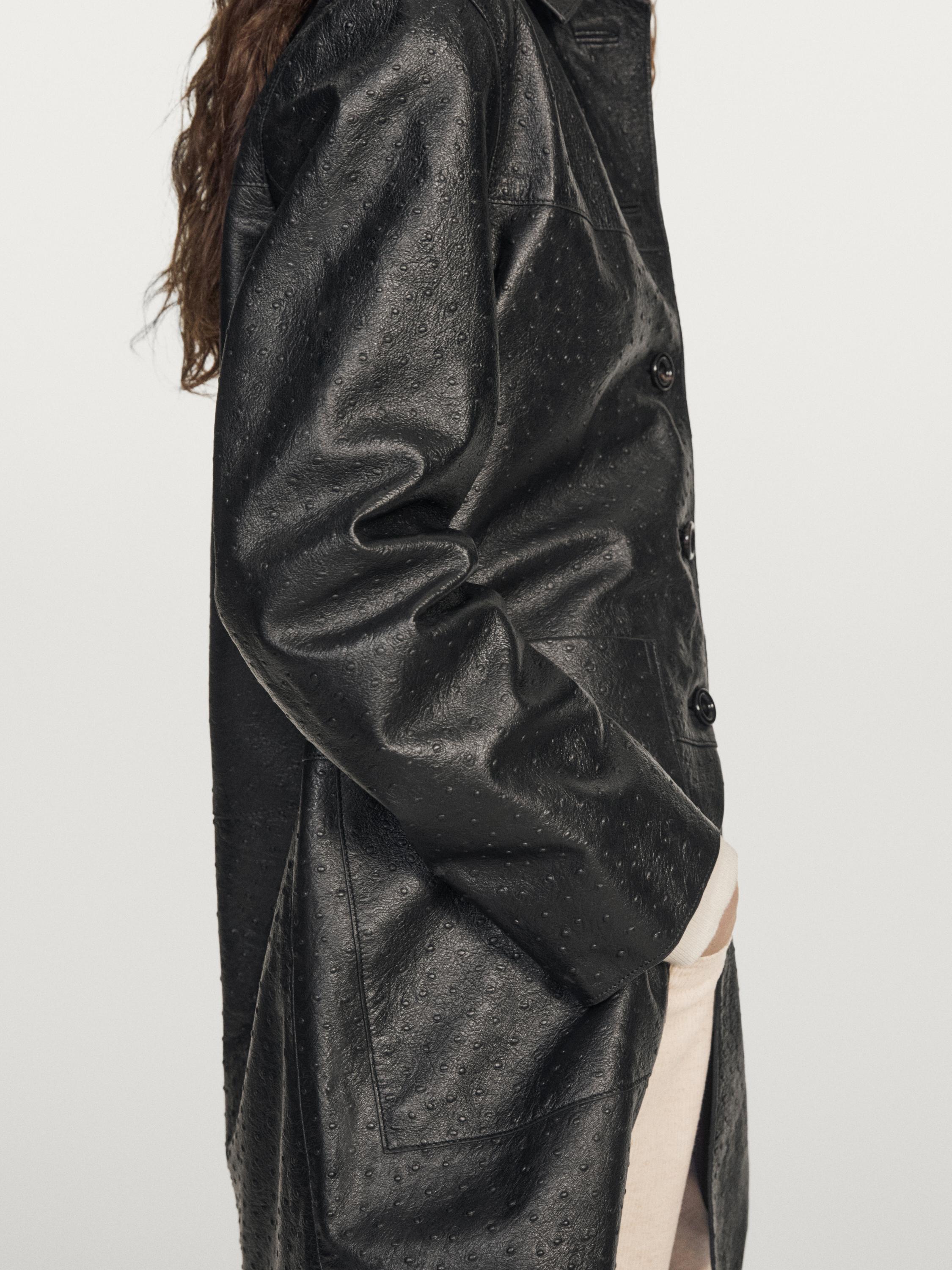 Long textured nappa leather coat